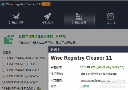 Wise Registry Cleaner 注册表清理优化工具 v11.1.10.725